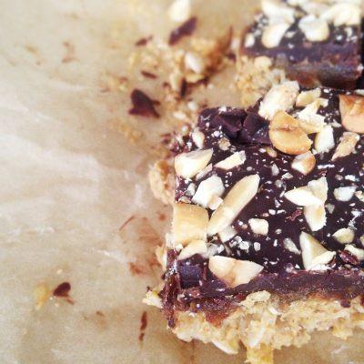 Chocolate Caramel Peanut Butter Crunch Bars- Vegan, GF, high raw