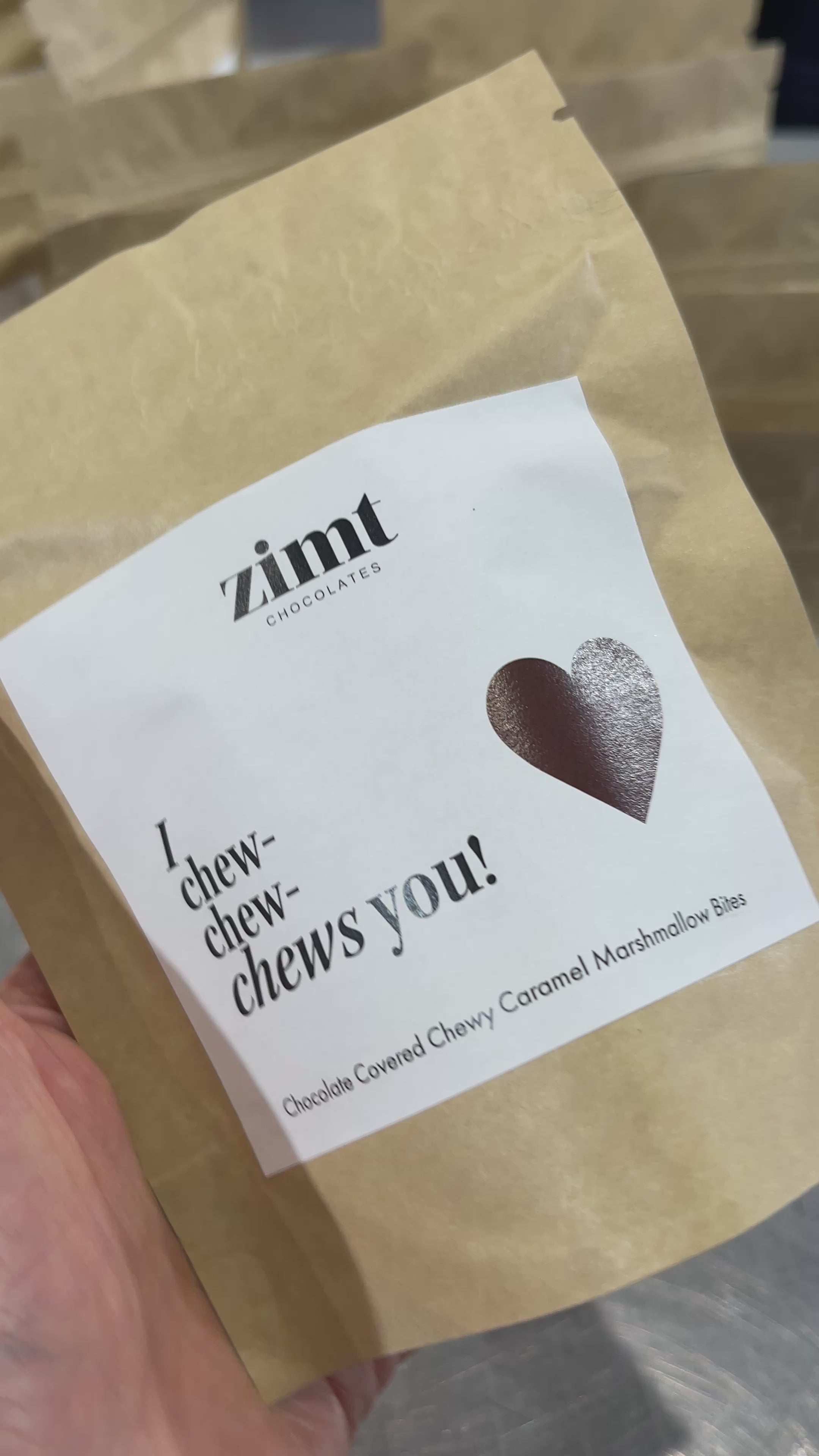 I Chew Chew Chews You! Very firm and chewy caramel marshmallow bites.